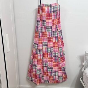 Vintage Tailor New York patchwork colorful strapless dress with boning. Size 4
